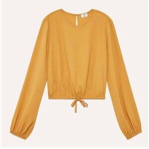 Aritzia Wilfred Eleonora Yellow Ochre Long Sleeve Cropped Blouse Sz XS